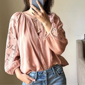 Ulla Johnson V-Neck  with tie Three Quarter Sleeve Peach Color Top Size 2